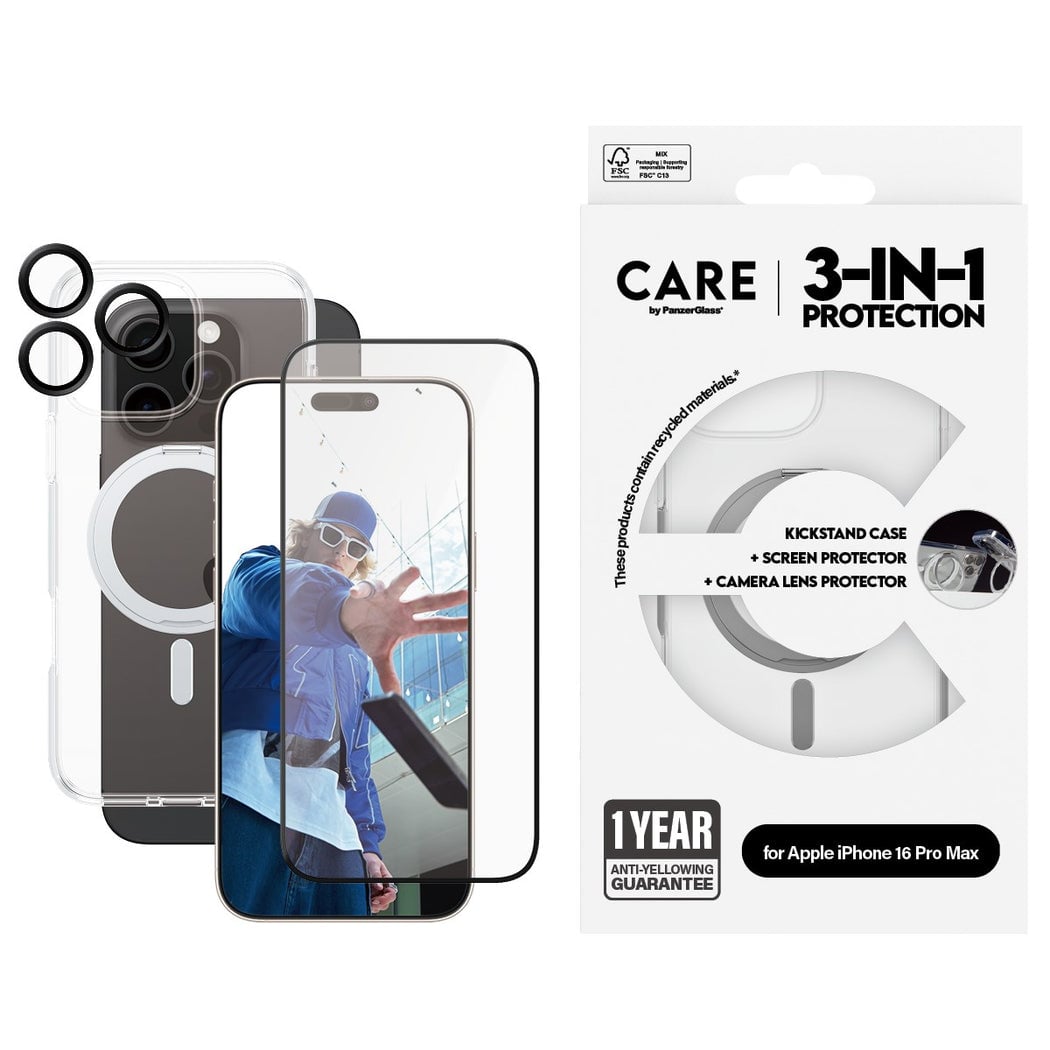 PanzerGlass CARE Feature 3-in-1 Ceramic iPhone 16 Pro Max
