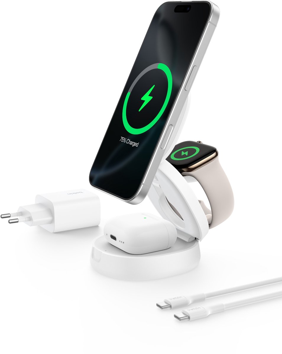 Belkin Belkin Klappbare Magnetische 3-in-1-Ladestation mit Qi2, weiss
