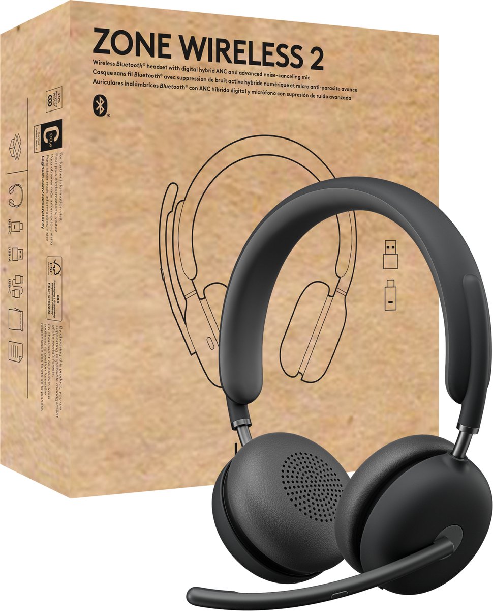 Logitech Logi Zone Wirel. 2 Heads.,UC,ANC(USB-C Rec+USB-A ADPT)Grafit