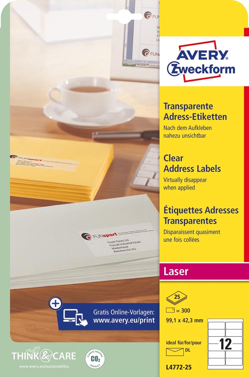Avery Zweckform Etiketten Laser 99x42mm VE=300 Stück transparent