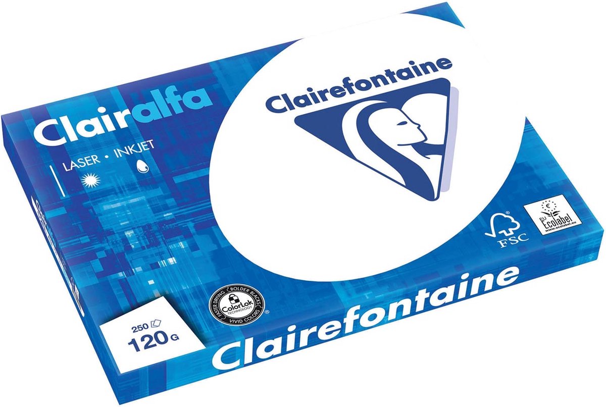 5 x Clairefontaine Kopierpapier Clairalfa A3 120g/qm weiß VE=250 Blatt