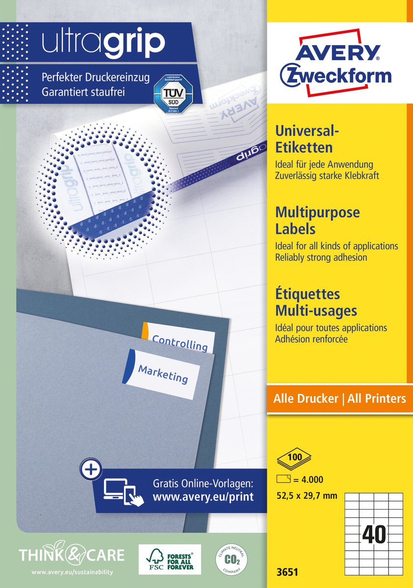 Avery Zweckform Universal-Etiketten ultragrip 52,5x29,7 mm VE=4.000 Et