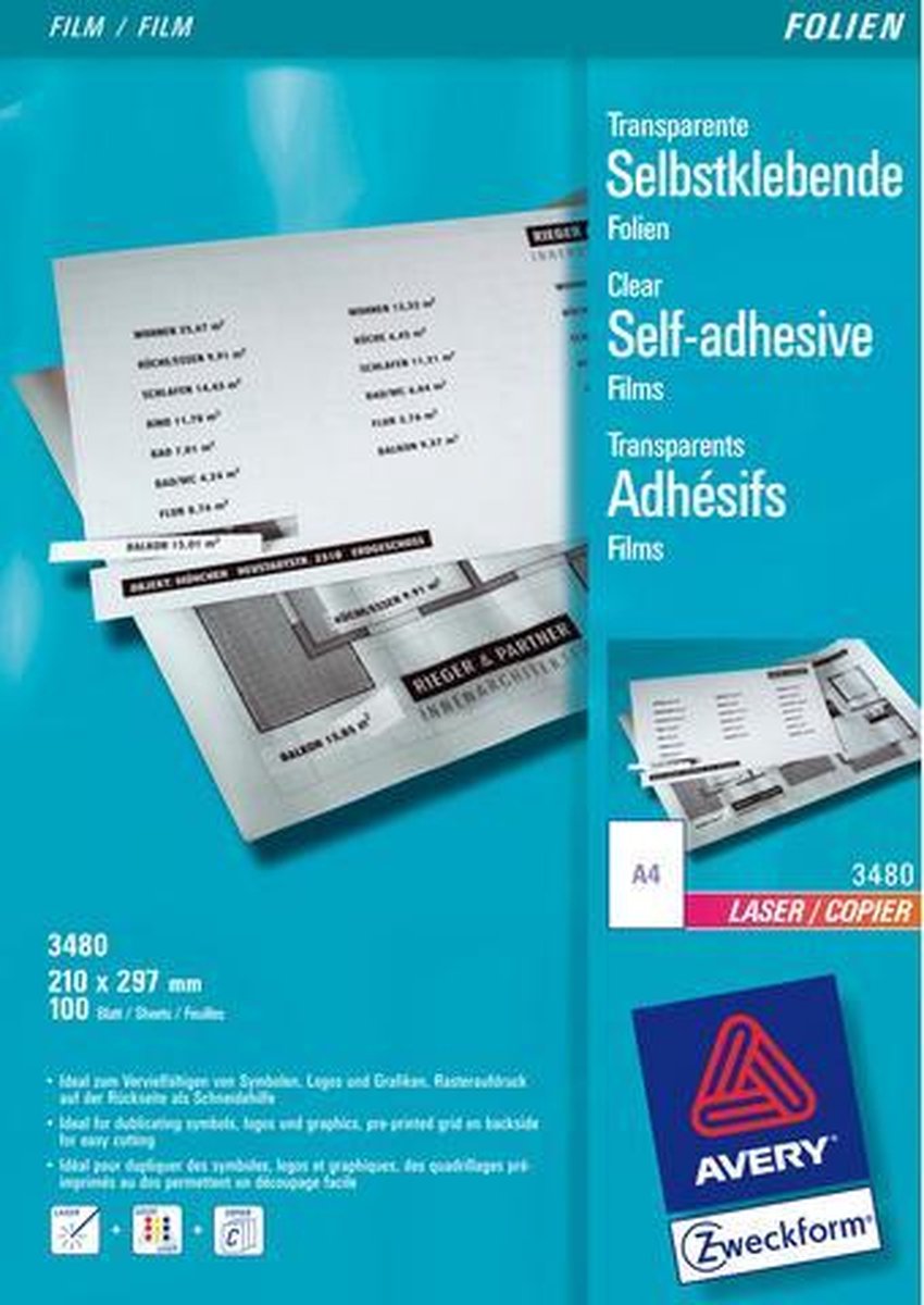 Avery Zweckform Kopierfolie A4 selbstklebend 0.13mm A4 VE=100 Blatt