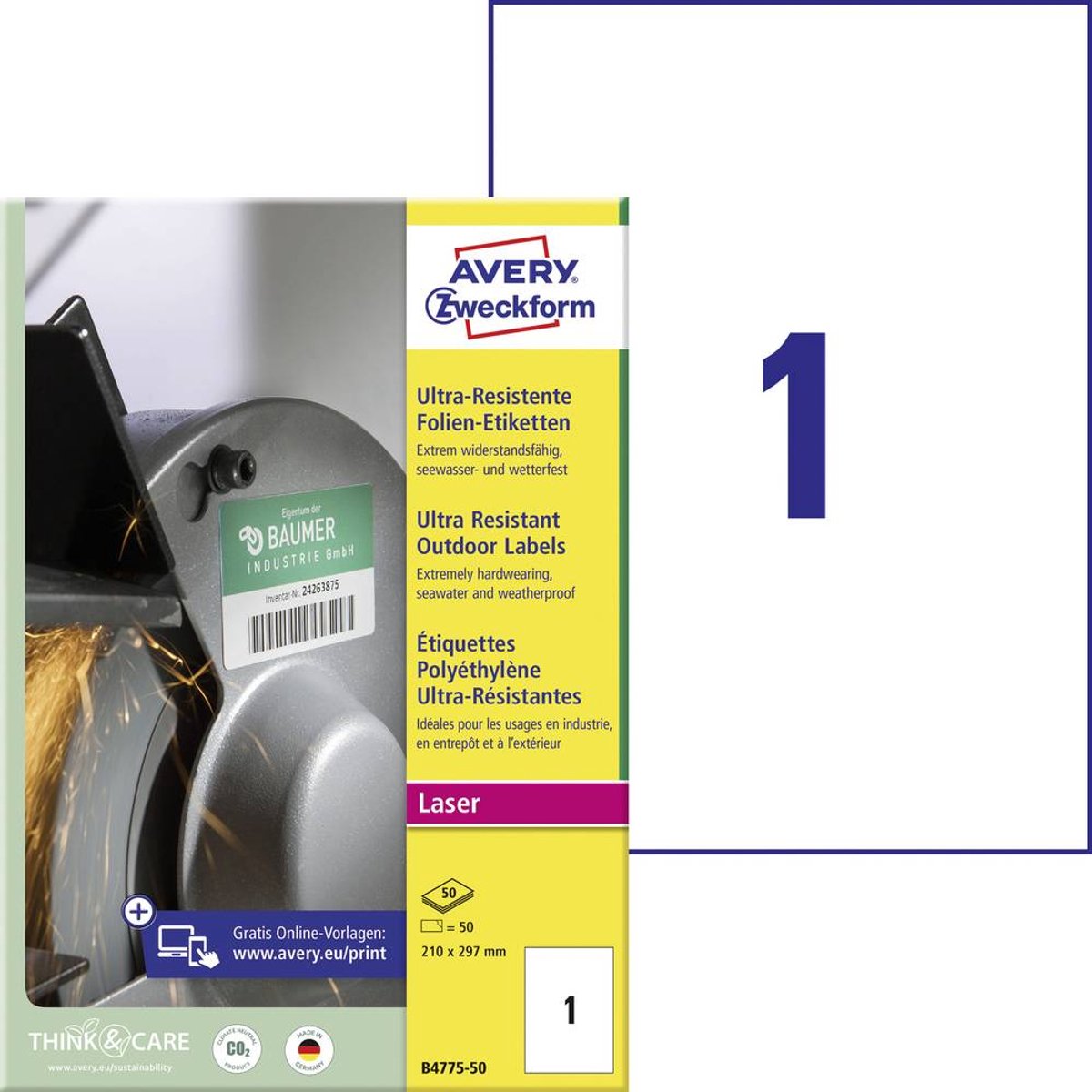 Avery Zweckform Folien-Etiketten ultra-resistent A4 210x297mm VE=50 Et