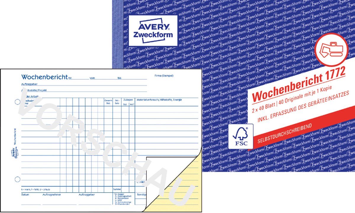 10 x Avery Zweckform Formularbuch Wochenbericht A5 quer selbstdurchsch