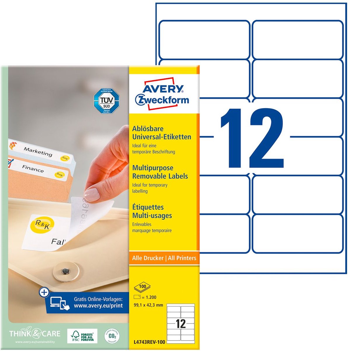 Avery Zweckform Universal-Etiketten 99,1x42,3 mm 100 Blatt/1200 Etiket