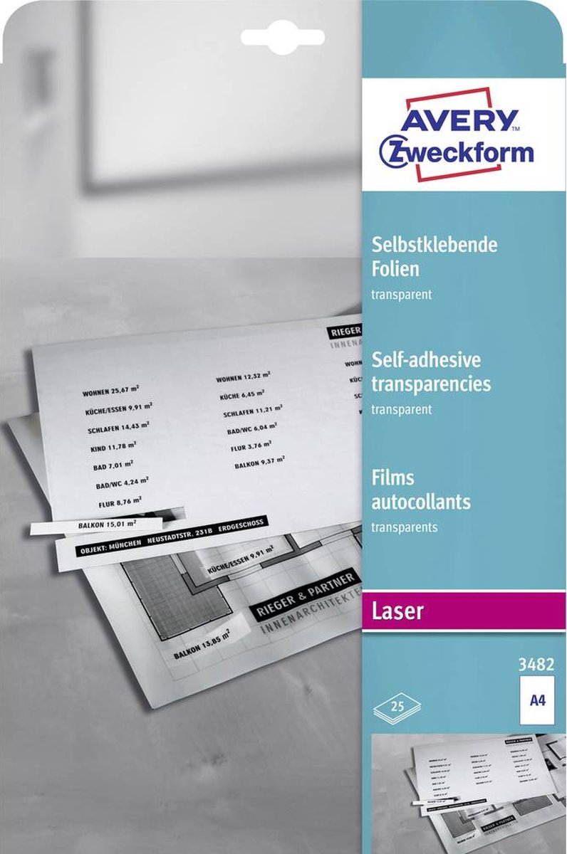 Avery Zweckform Laser/Kopier-Folie A4 selbstklebend transparent 0,14 m