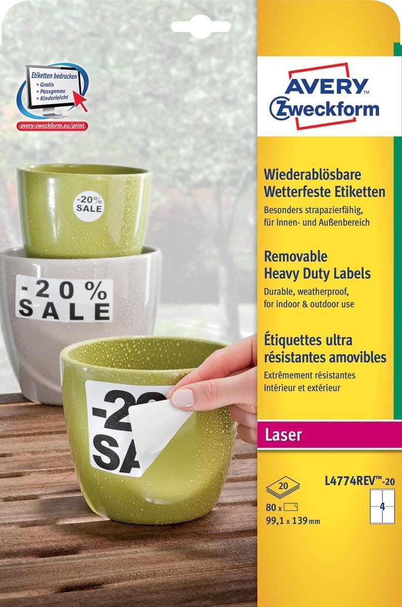 Avery Zweckform Etiketten 99,1x139mm wetterfest ablösbar Laser/Copy Po