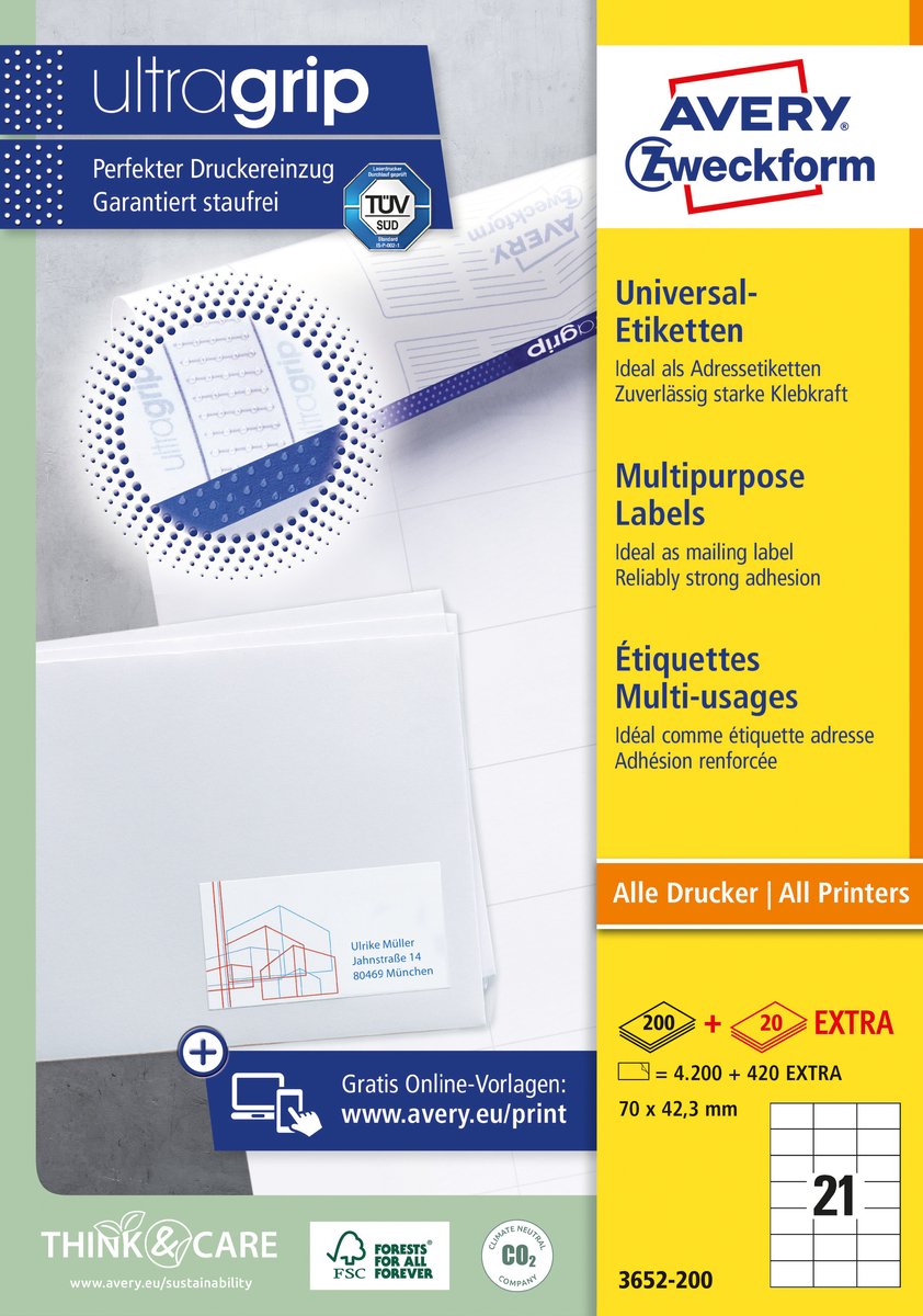 Avery Zweckform Universal-Etiketten ultragrip 70x42,3 mm VE=4.620 Etik