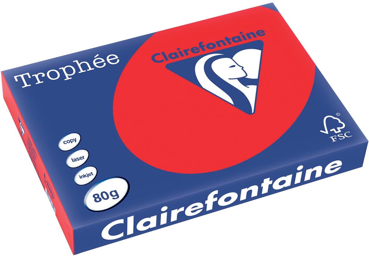 5 x Clairefontaine Kopierpapier Trophee A3 80g/qm VE=500 Blatt koralle