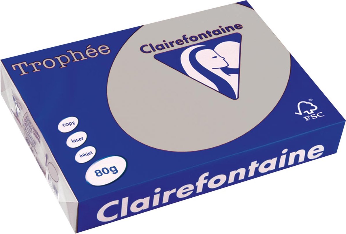 5 x Clairefontaine Kopierpapier Trophee A4 80g/qm VE=500 Blatt stahlgr