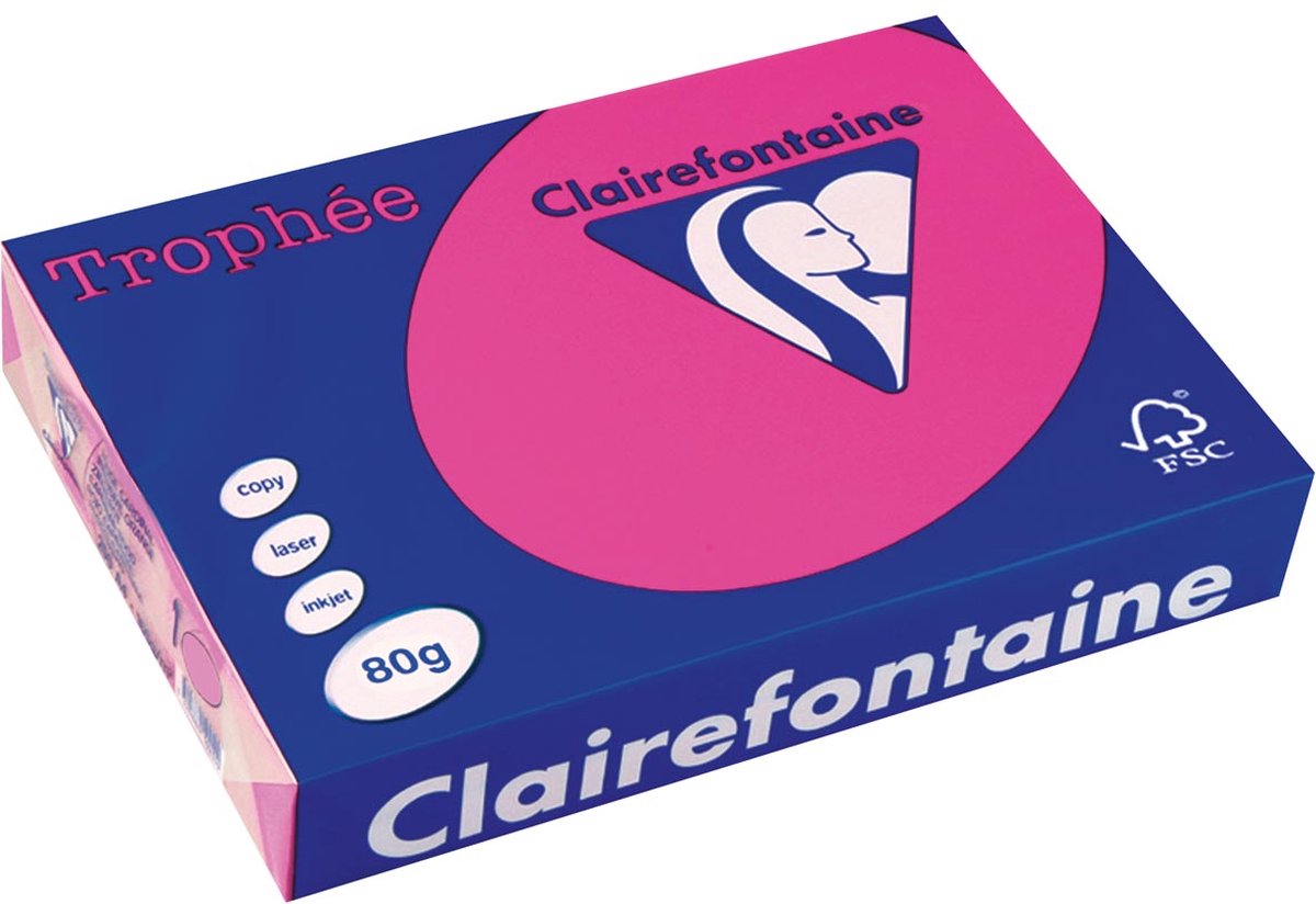 5 x Clairefontaine Kopierpapier 2973PC A4 80g neonrosa 500 Blatt