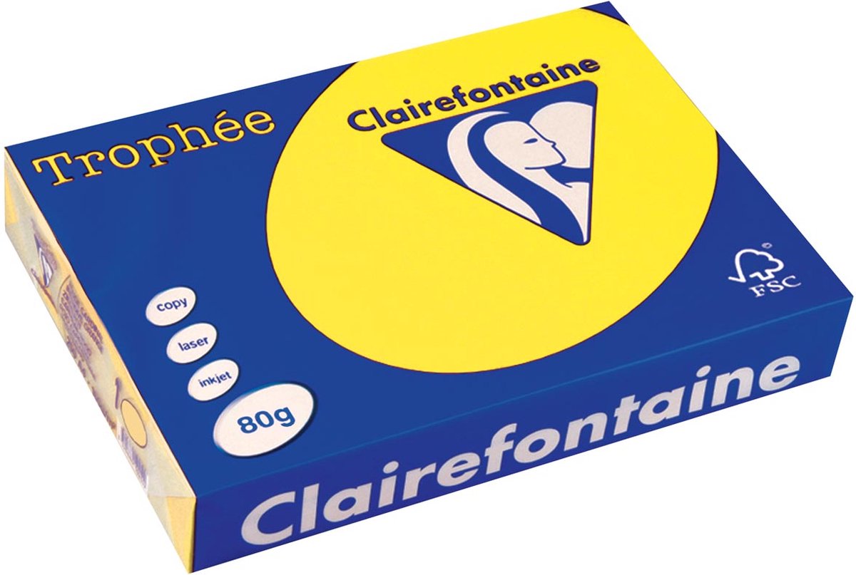 5 x Clairefontaine Kopierpapier 1877PC A4 80g kanariengelb 500 Blatt