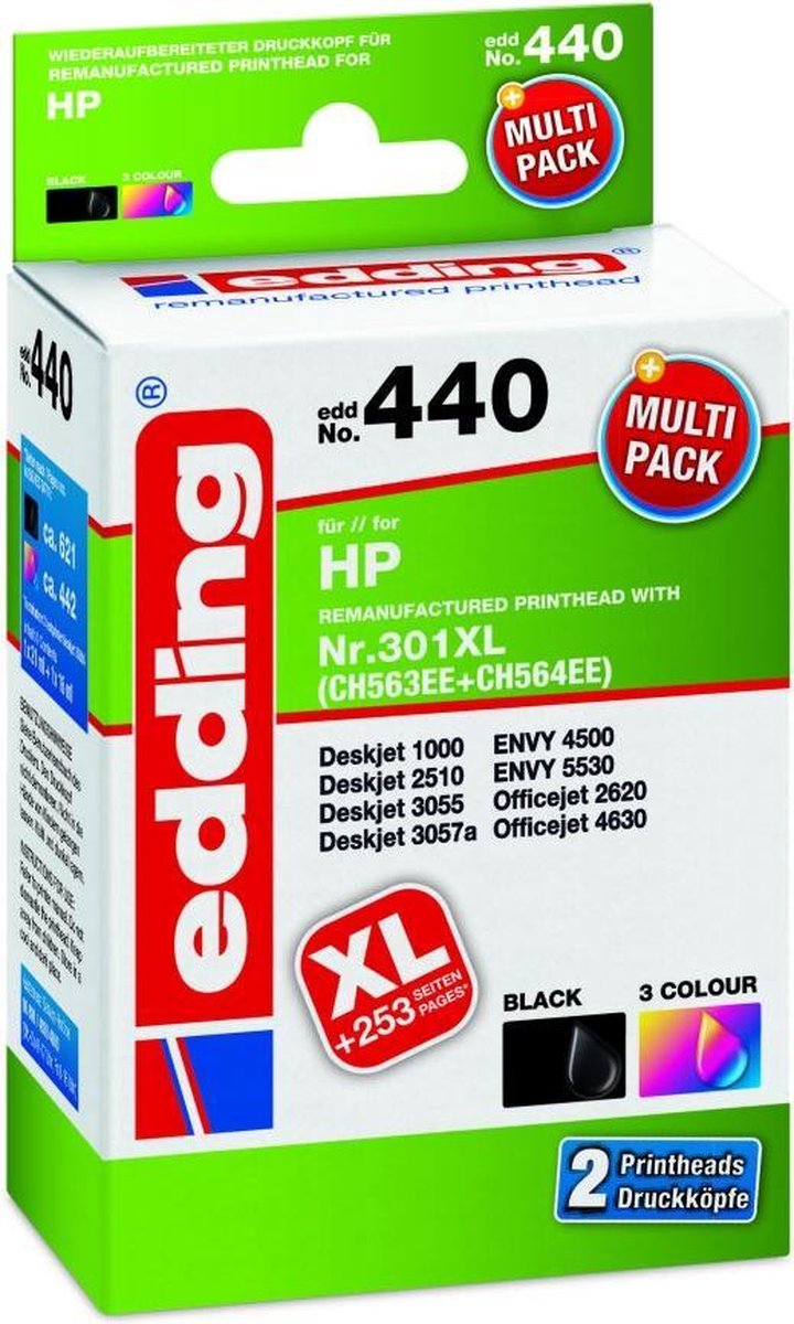 Edding Tintenpatrone Multipack kompatibel mit HP No. 301XL+301XL