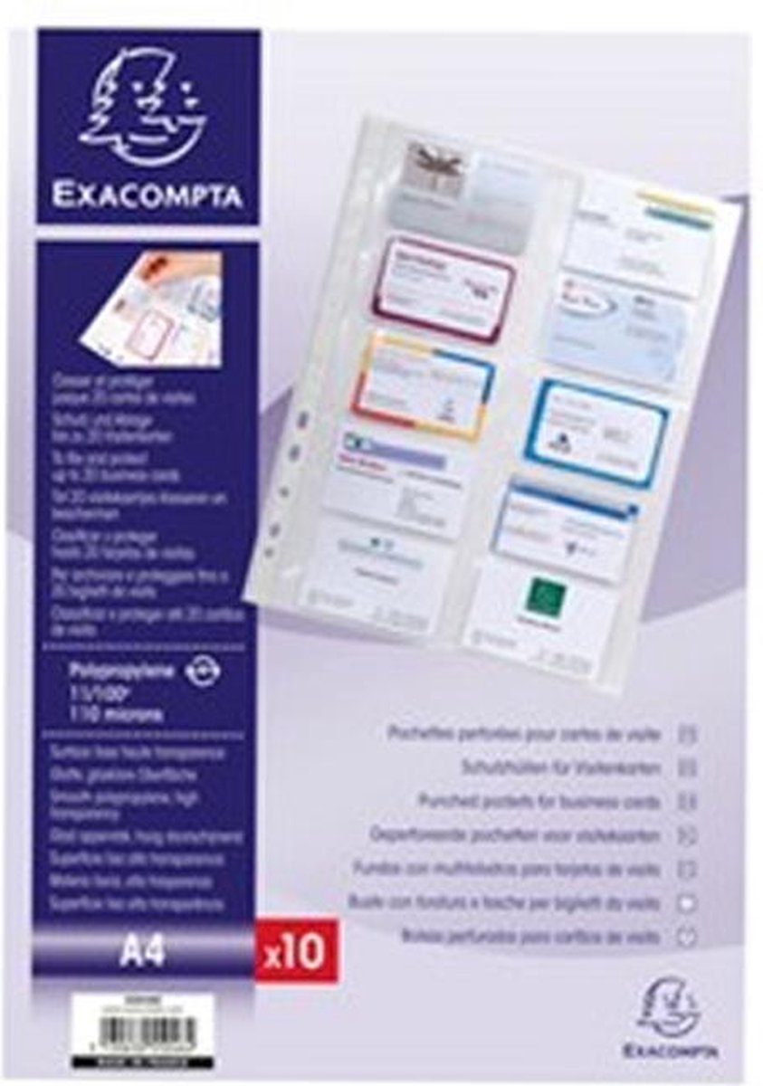 10 x Exacompta Visitenkartenhüllen A4 PP 110my glasklar VE=10 Stück