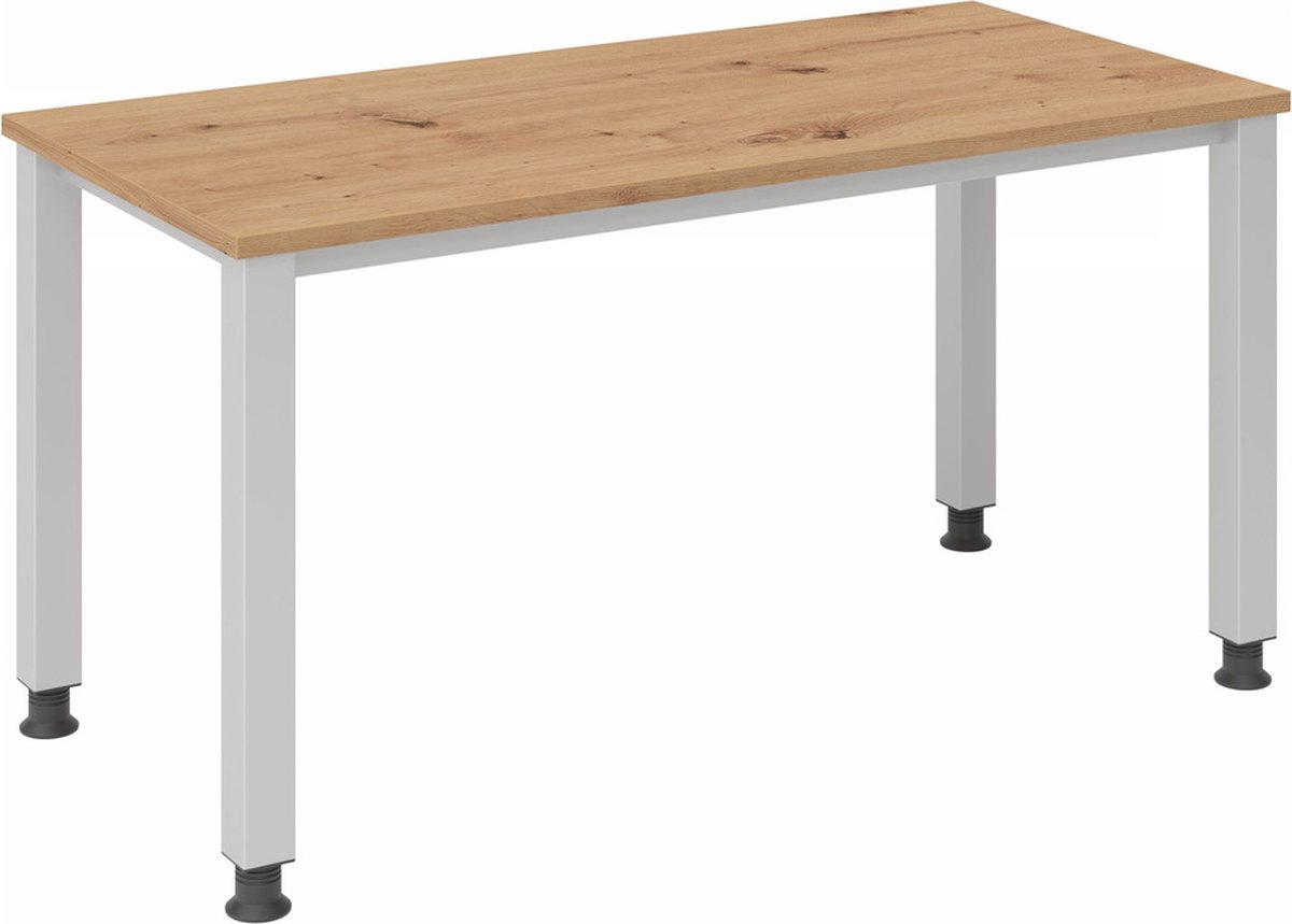 mcbuero.de Schreibtisch 4-Fuß-rund 140x67cm Asteiche/Silber