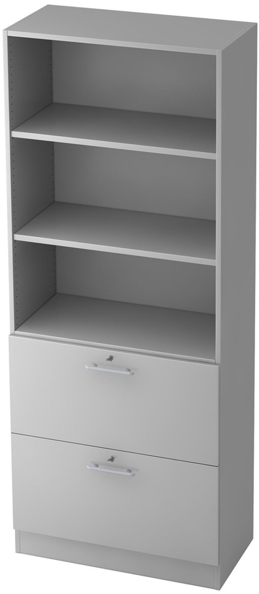 mcbuero.de Regal 5 OH 80x42x200,4cm 2HR Sockelblende Griff RE Grau/Gra