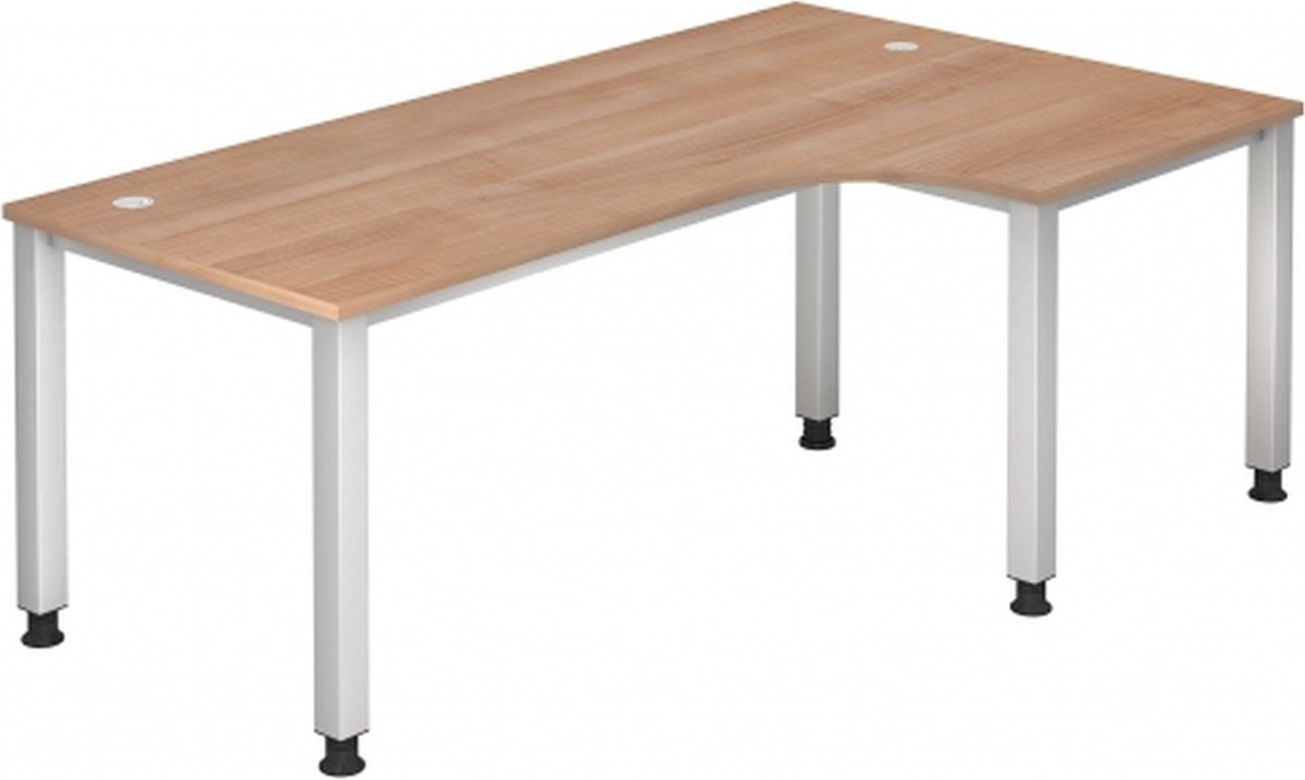 mcbuero.de Schreibtisch 4-Fuß eckig 200x120cm 90 Grad Nussbaum/Silber