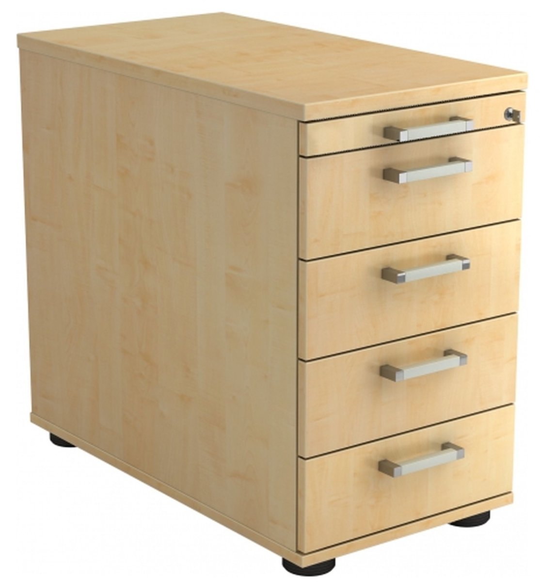 mcbuero.de Standcontainer 80cm 4 Schub Schloss Chromgriff Ahorn