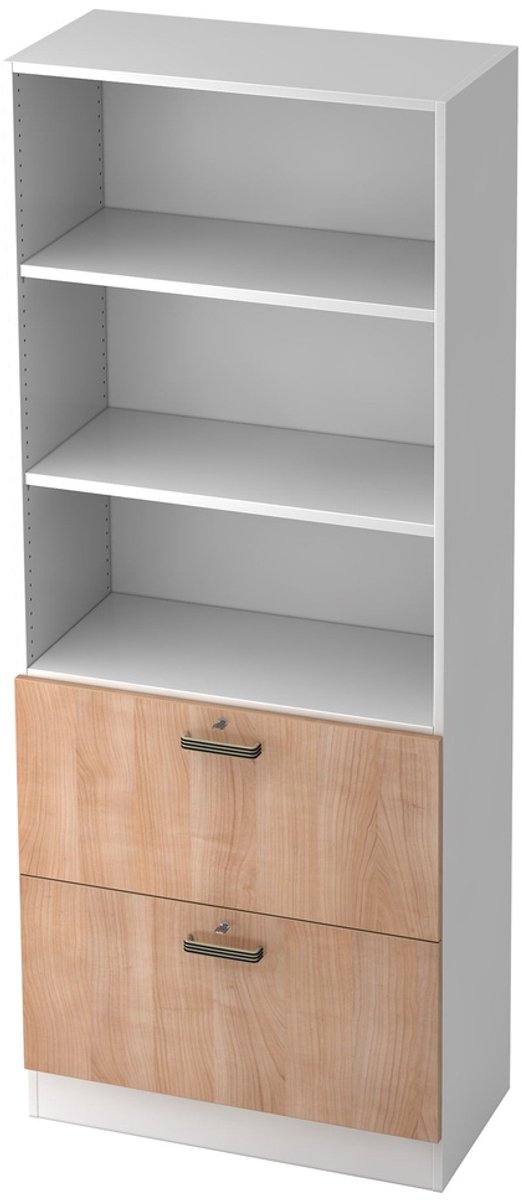 mcbuero.de Regal 5 OH 80x42x200,4cm 2HR Sockelblende Griff SG Weiß/Nus
