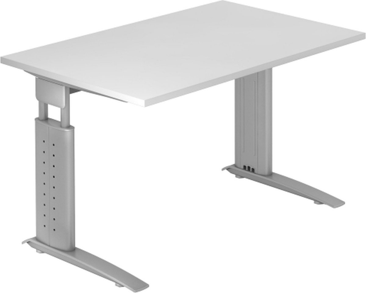 mcbuero.de Schreibtisch C-Fuß 120x80cm Weiß/Silber