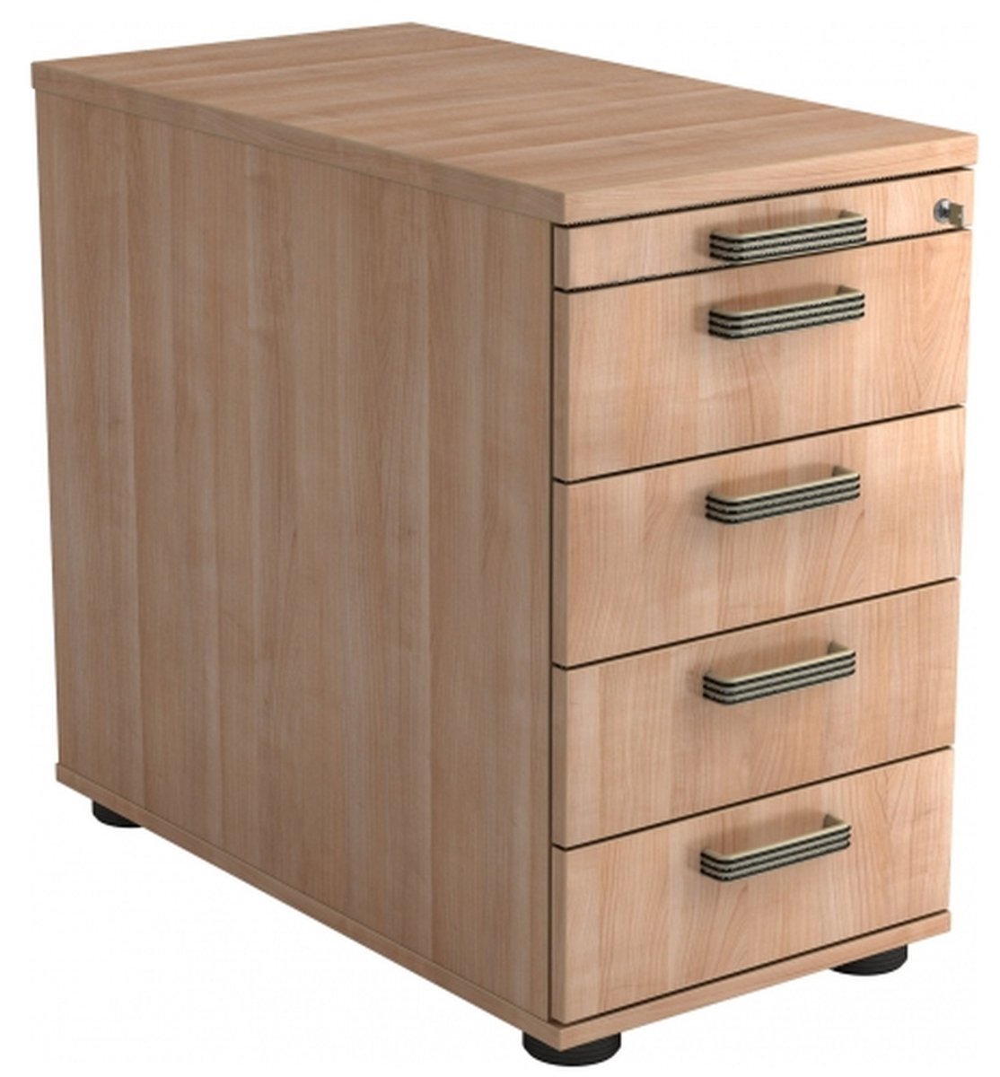 mcbuero.de Standcontainer 80cm 4 Schub Schloss Streifengriff Nussbaum