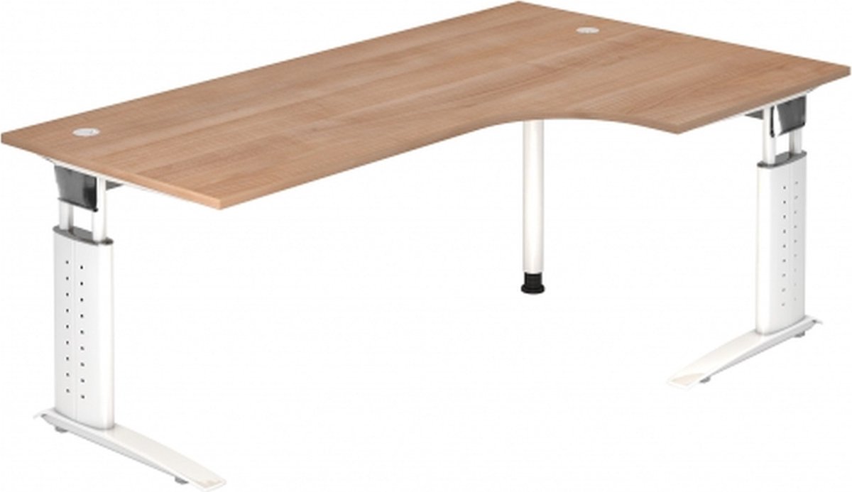 mcbuero.de Winkeltisch C-Fuß 200x120cm 90 Grad Nussbaum/Weiß