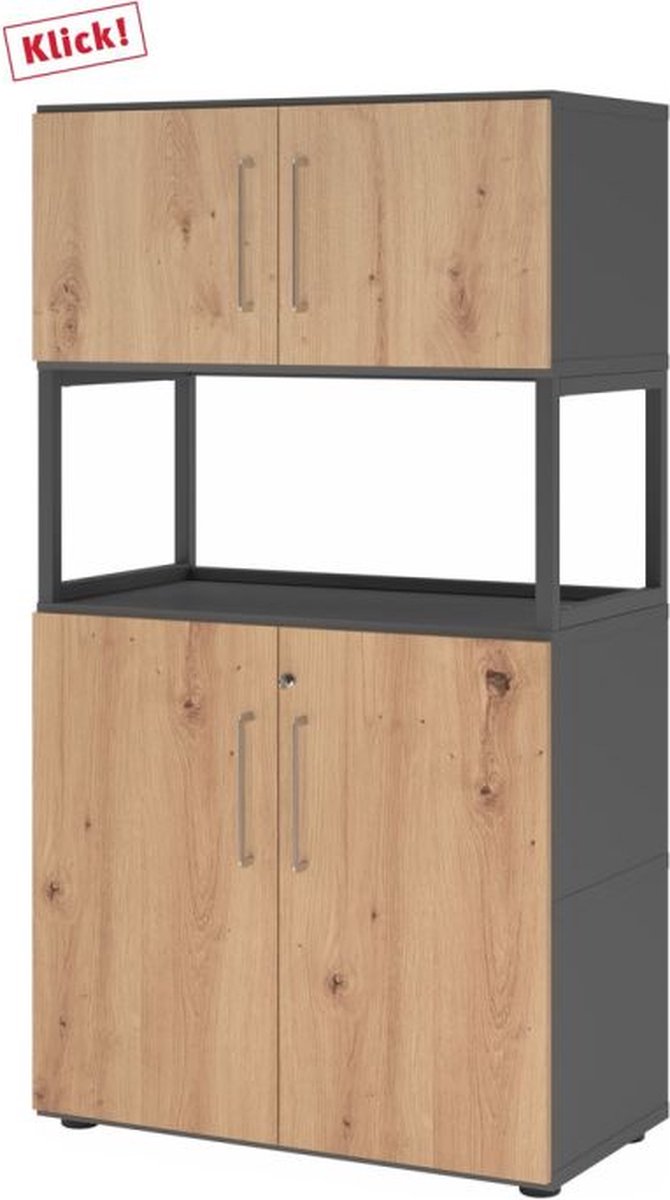 mcbuero.de Kombischrank FlexWall 4OH 1offen graphit/asteiche