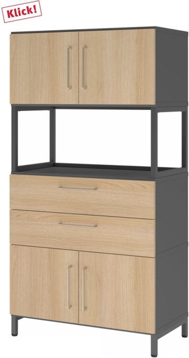 mcbuero.de Kombischrank FlexWall 4OH 1offen Sockel graphit/eiche