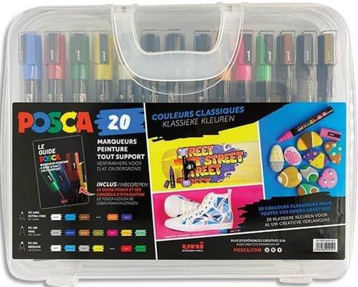 Uni-Ball Fasermaler Uni Posca sortiert VE=20 Stück Klassik- Malkoffer