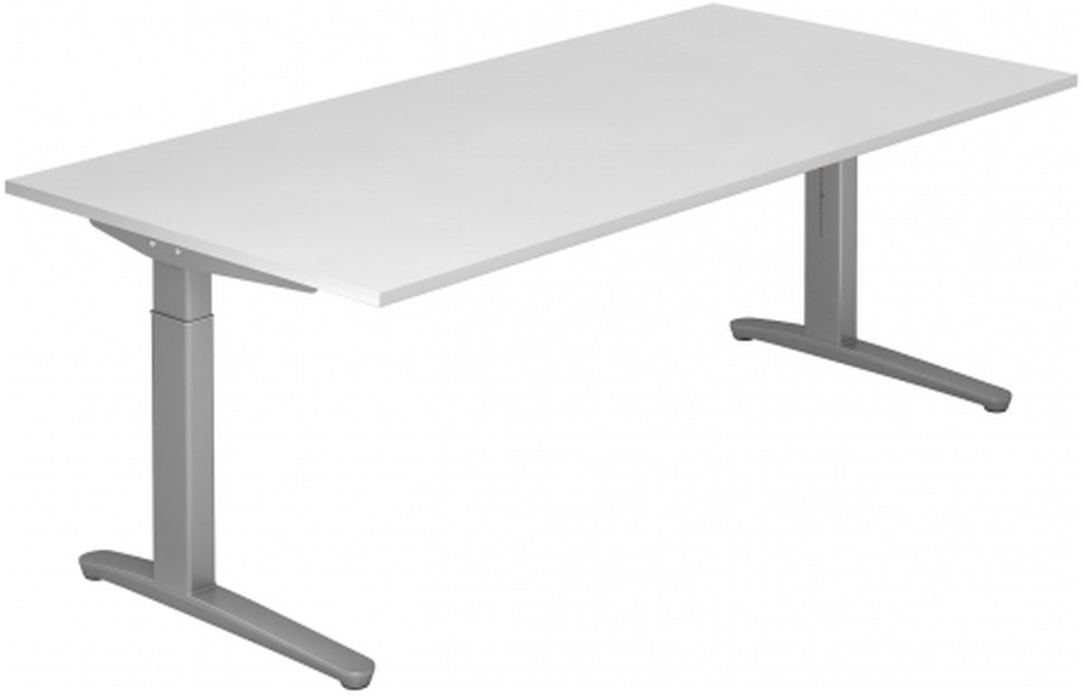 mcbuero.de Schreibtisch C-Fuß 200x100cm Weiß/Silber