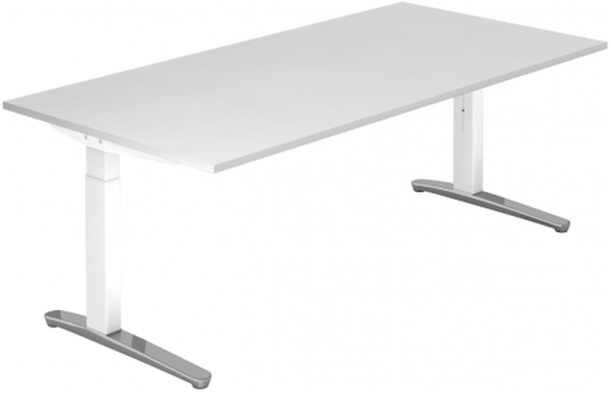 mcbuero.de Schreibtisch C-Fuß 200x100cm Weiß/Weiß-Alu poliert