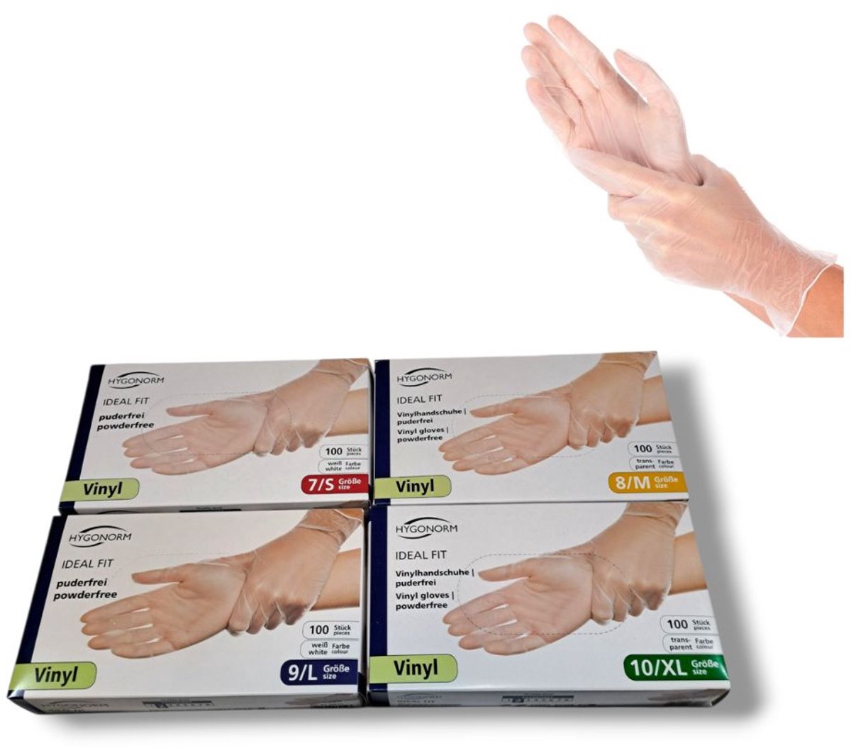 10 x Hygonorm Vinyl-Handschuh Ideal Fit puderfrei L 24cm weiß VE=100 S