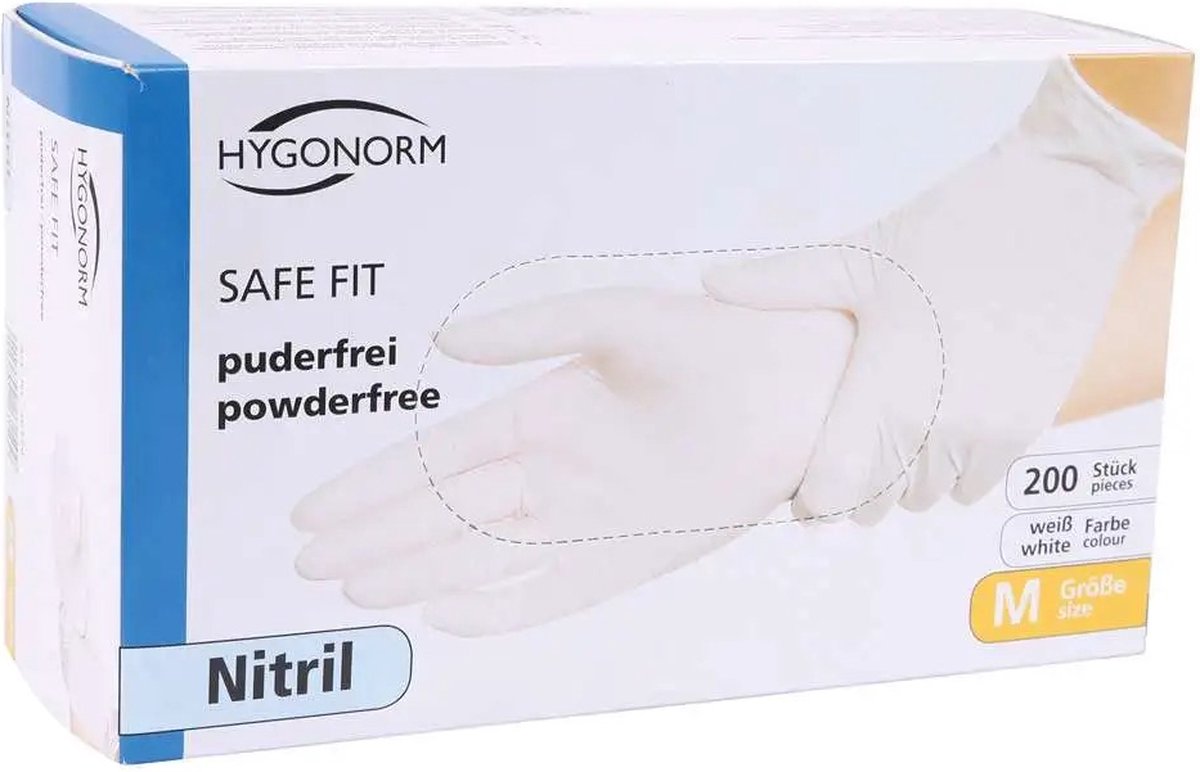 10 x Hygonorm Nitril-Handschuh Safe Fit puderfrei L 24cm weiß VE=200 S