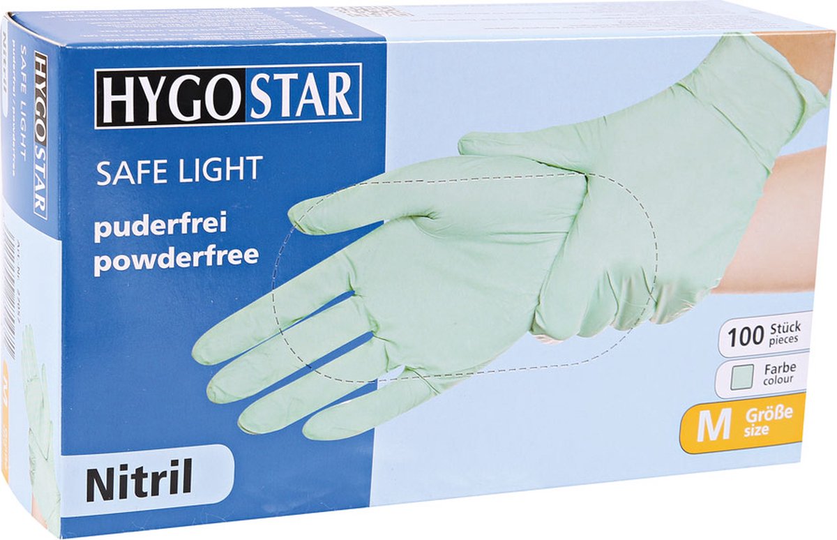 10 x HygoStar Nitril-Handschuh Safe Light puderfrei M 24cm grün VE=100