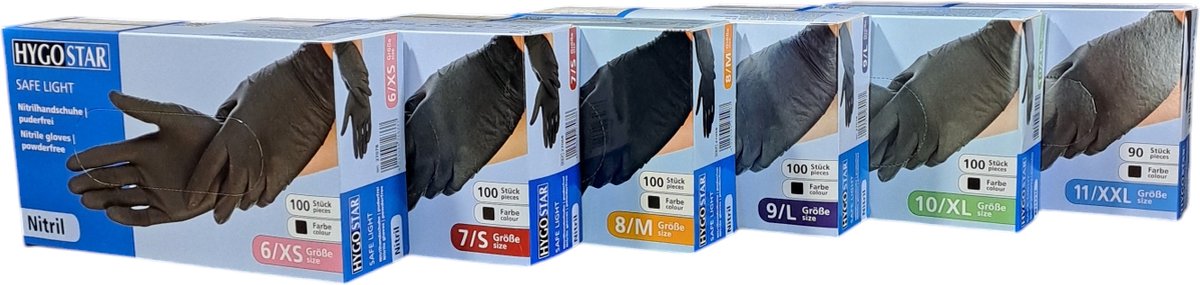10 x HygoStar Nitril-Handschuh Safe Light puderfrei S 24cm schwarz VE=