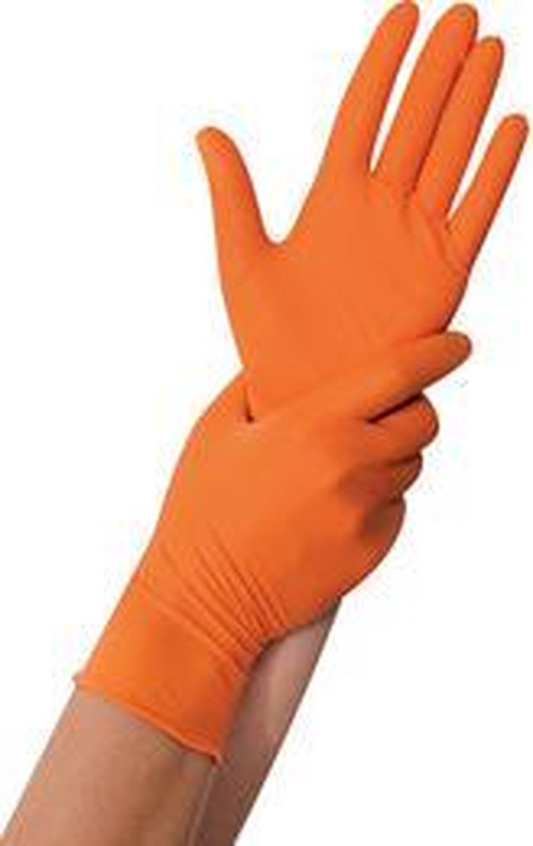 10 x HygoStar Nitril-Handschuh Power Grip puderfrei L 24cm orange VE=5