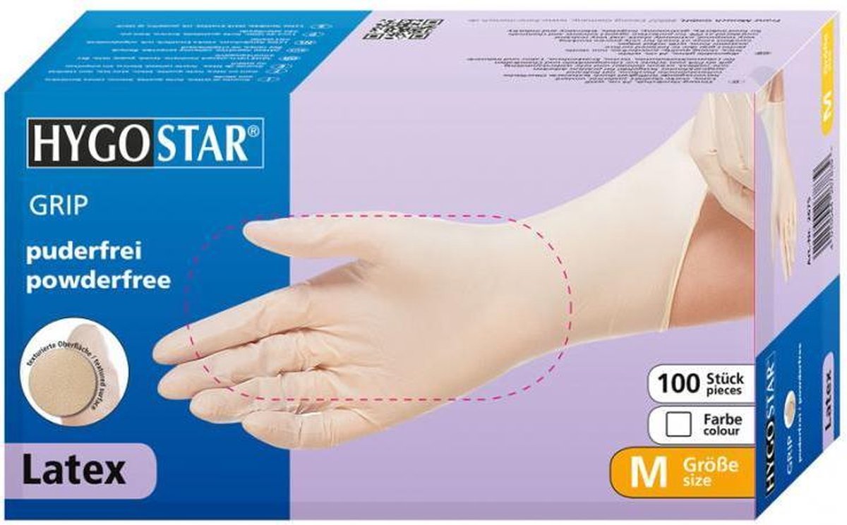 10 x HygoStar Latex-Handschuh Grip puderfrei XL 24cm weiß VE=100 Stück