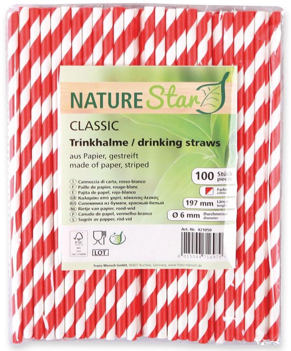 30 x NatureStar Papiertrinkhalme Bio Classic 6x197mm gestreift dunkelb