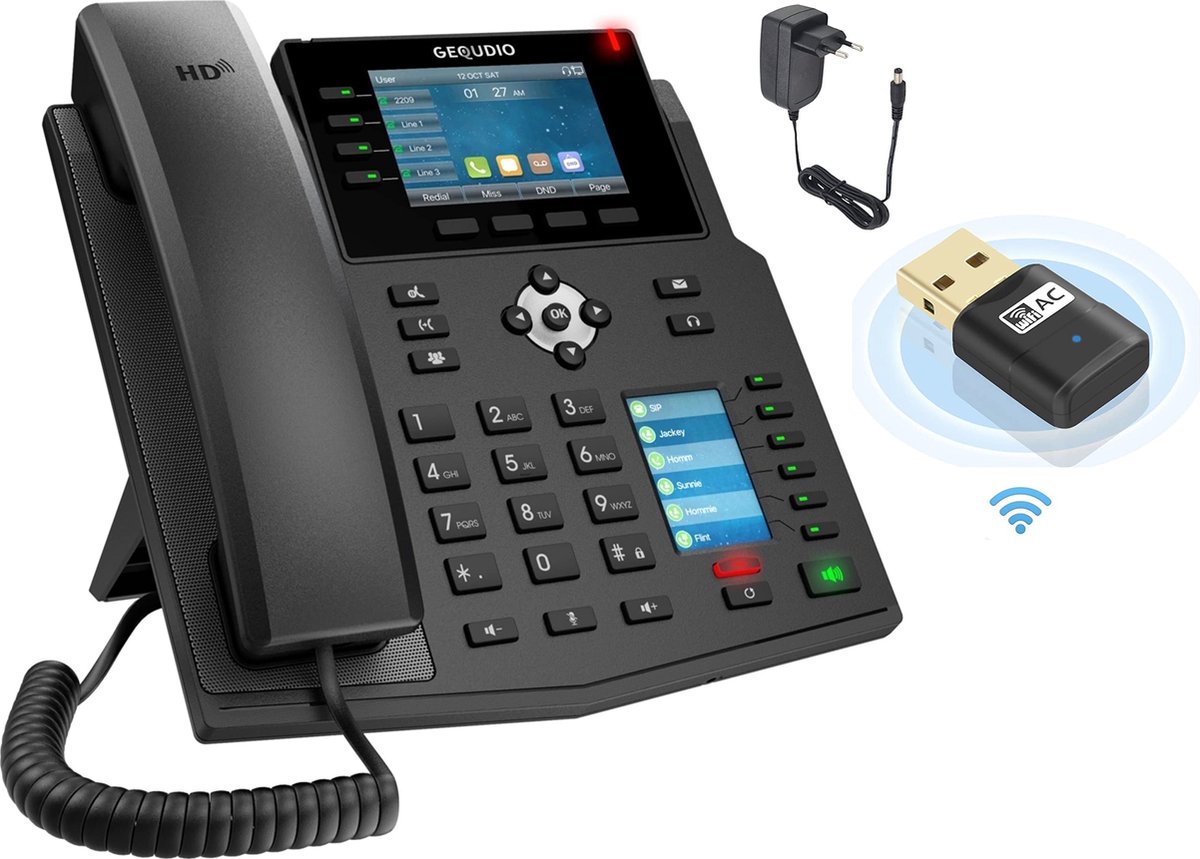 Gequdio IP-Telefon GX5+ mit Netzteil und WLAN-Stick - Fritz!Box, Telek