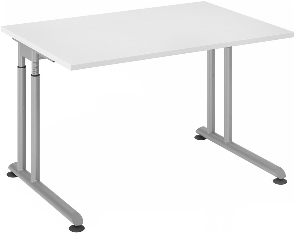 mcbuero.de Schreibtisch C-Fuß 120x80cm Weiß/Silber