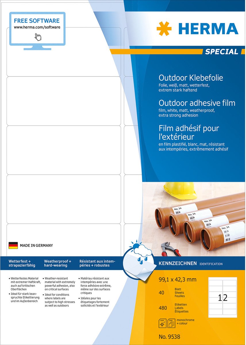 Herma Etiketten 99,1x42,3 mm weiß extrem stark haftend Folie matt wett