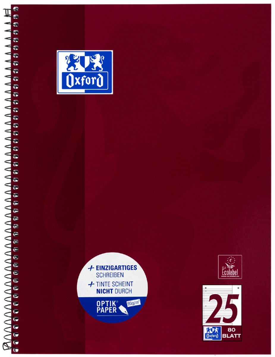 10 x Oxford Collegeblock Optik Paper 90 g/qm A4+ 9mm liniert 80