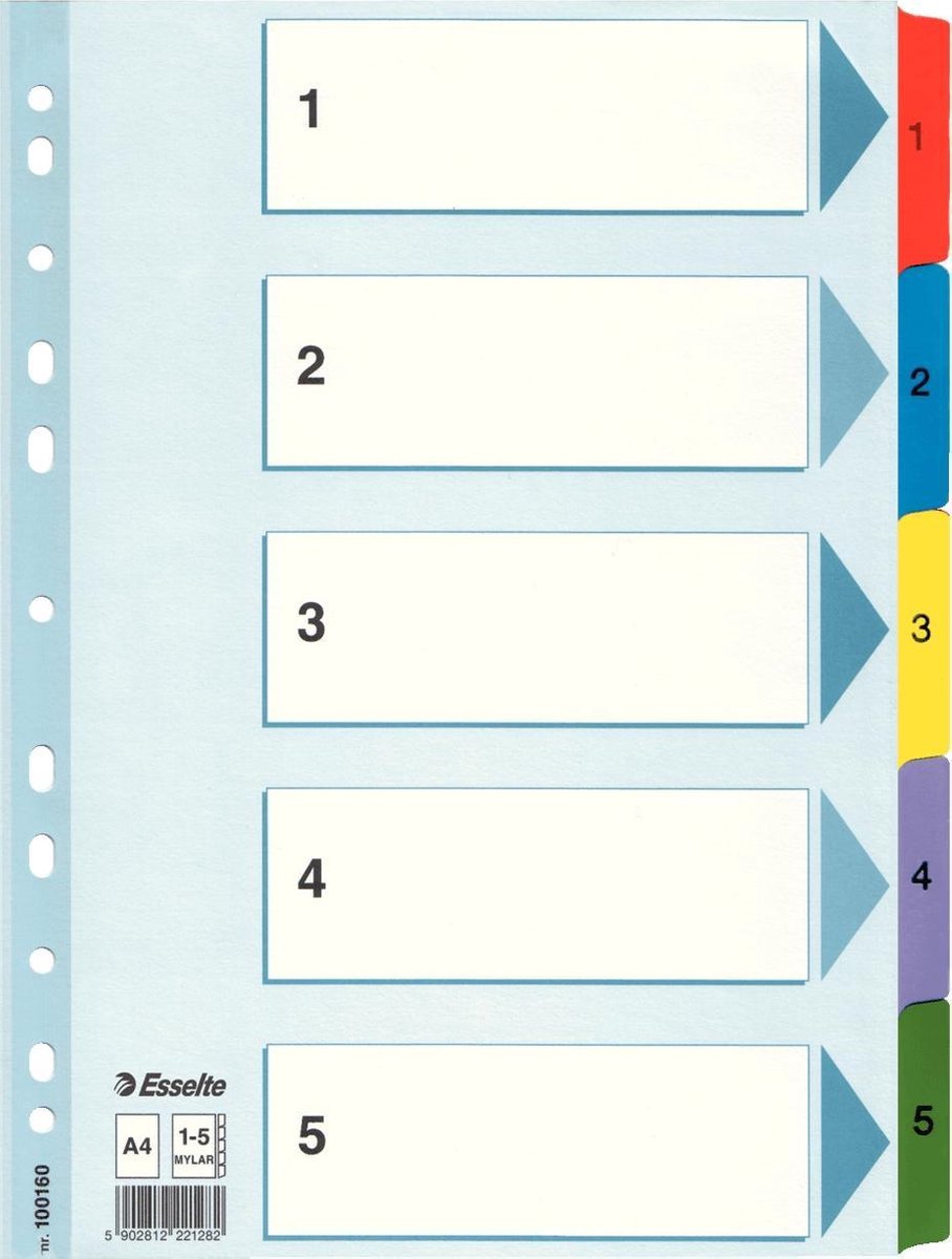 20 x Esselte Register A4 Mylar 1-5 weiß