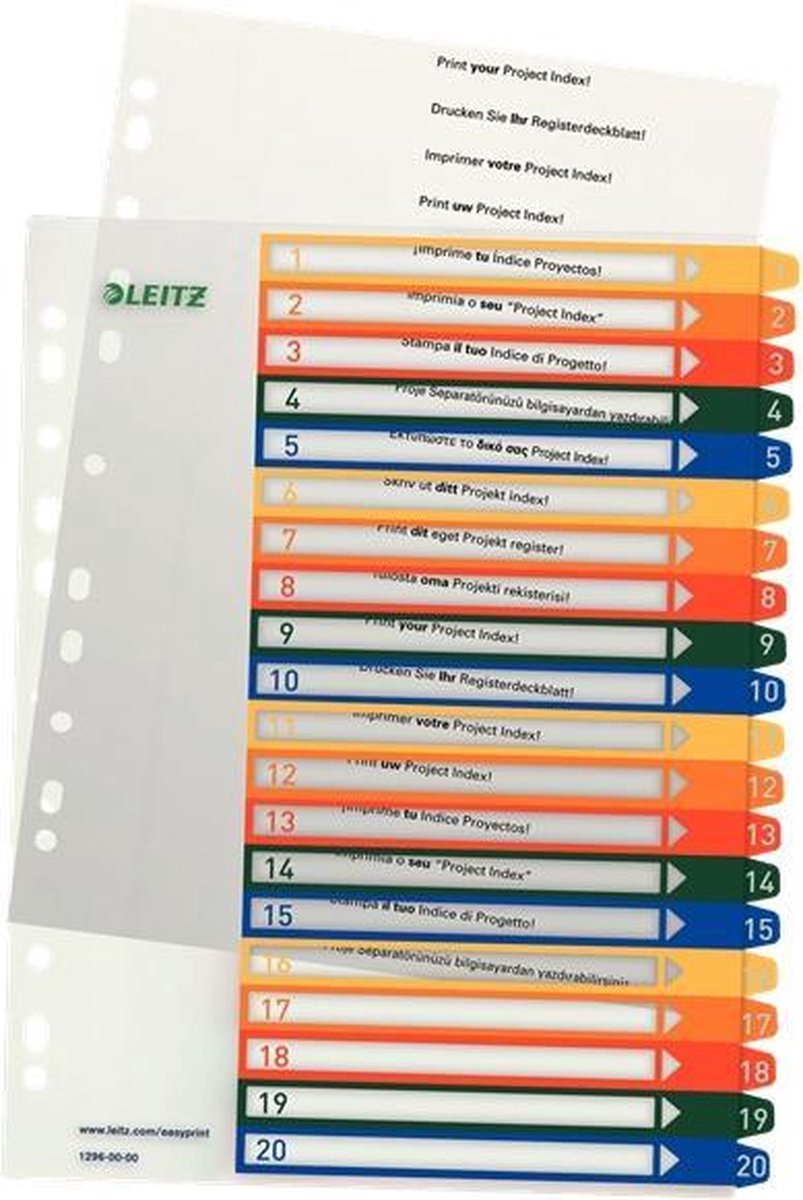 6 x Leitz Plastikregister 1-20 bedruckbar A4 PP 20 Blatt farbig