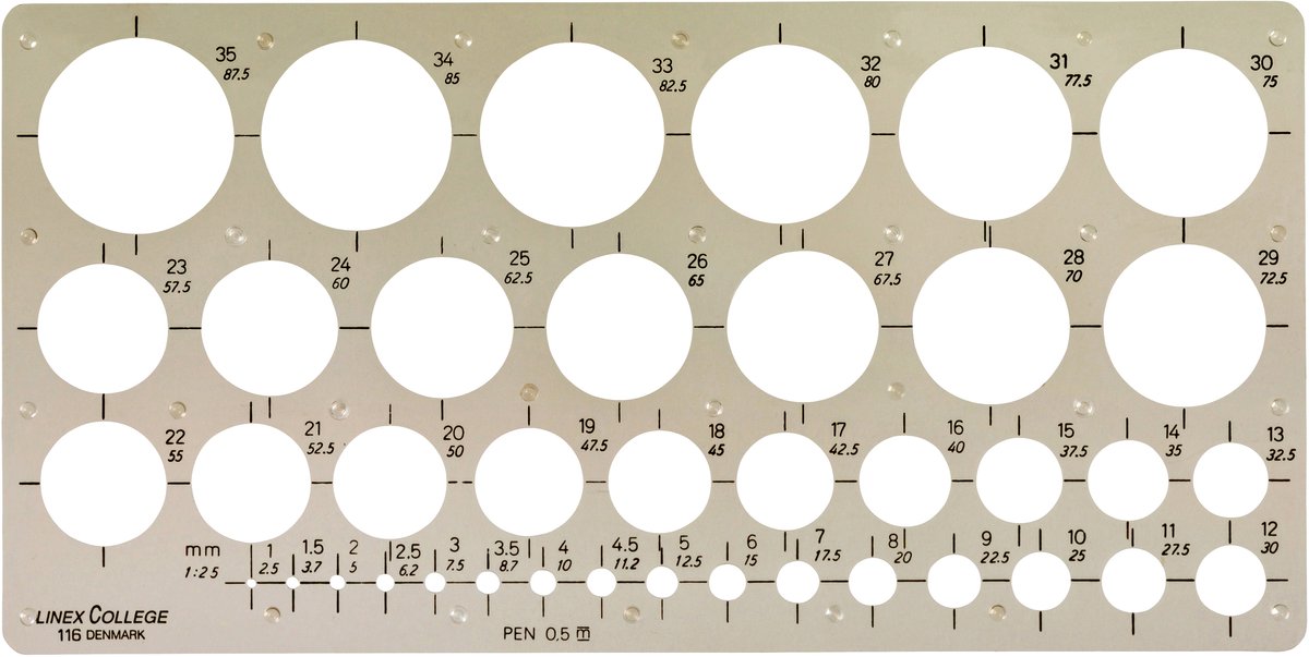 10 x Linex Kreis-Schablone COLL116 1-35mm 39 Kreise getönt