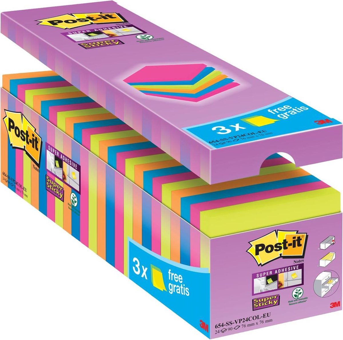 Post-it Haftnotiz Super Sticky Notes Promotion 76x76mm 90 Blatt ultrag