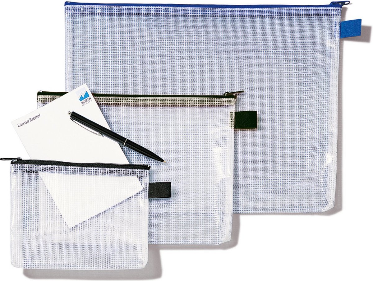 10 x Rexel Reißverschlusstasche A5 PVC klar/blau