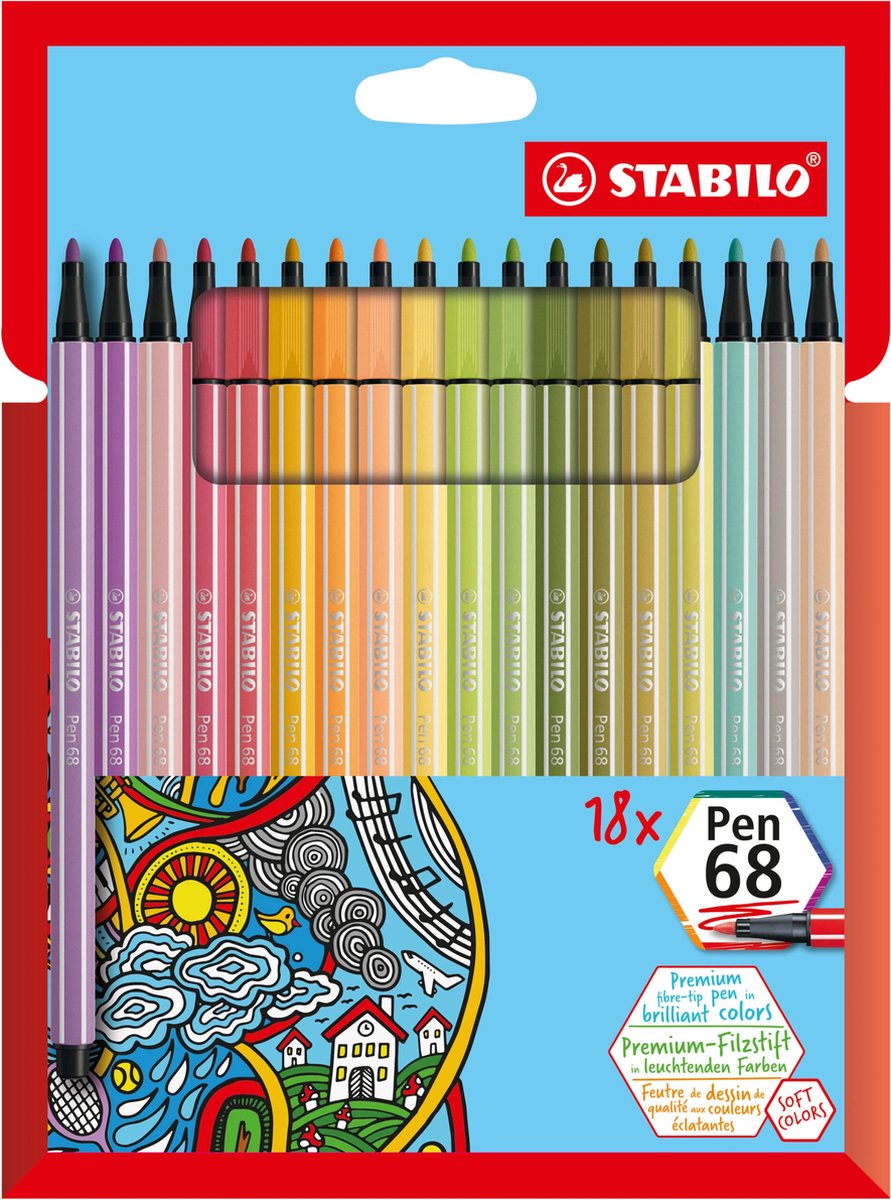 10 x Stabilo Fasermaler Pen 68 Kartonetui mit 18 Farben