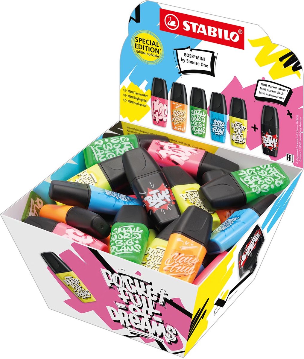 Stabilo Textmarker BOSS MINI by Snooze One Bonbonkorb 50 Stück/6 Farbe